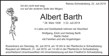 Traueranzeige von Albert Barth von Schwäbische Post