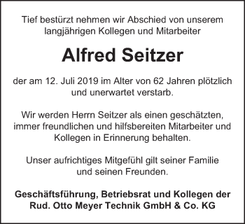 Traueranzeige von Alfred Seitzer von Schwäbische Post