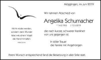 Traueranzeige von Angelika Schumacher von Gmünder Tagespost