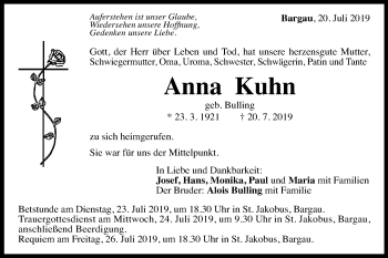 Traueranzeige von Anna Kuhn von Gmünder Tagespost
