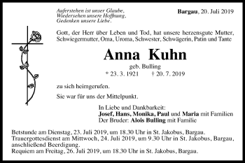 Traueranzeige von Anna Kuhn