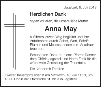 Traueranzeige von Anna May von Schwäbische Post