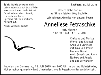 Traueranzeige von Anneliese Petraschke von Gmünder Tagespost