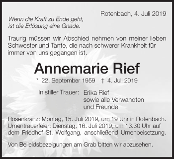 Traueranzeige von Annemarie Rief