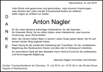 Traueranzeige von Anton Nagler von Schwäbische Post