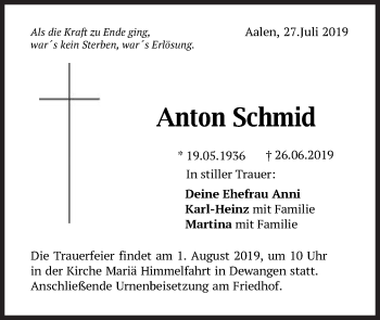 Traueranzeige von Anton Schmid von Schwäbische Post