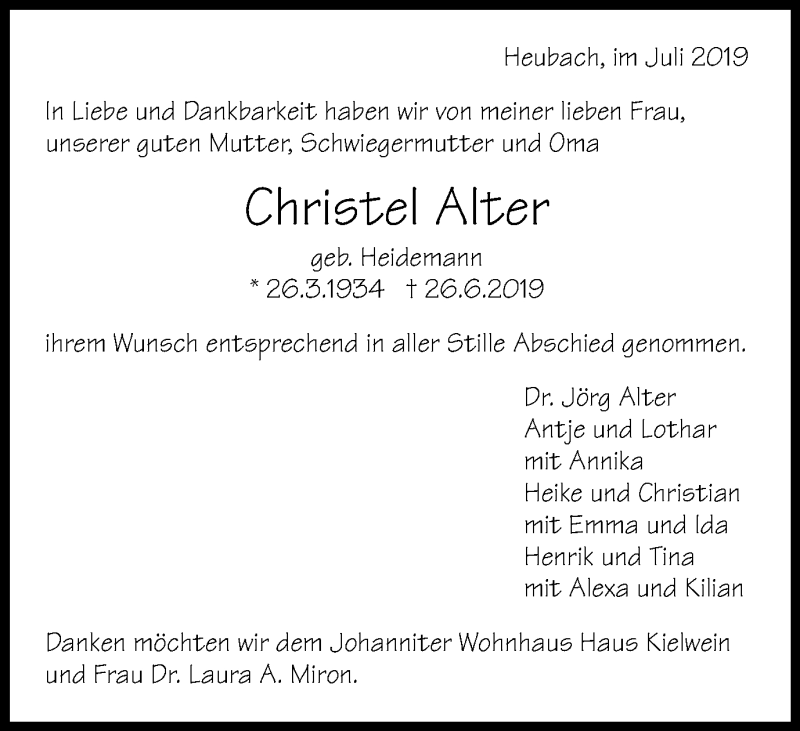 Traueranzeigen Von Christel Alter Ostalbtrauer