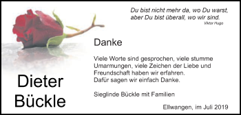 Traueranzeige von Dieter Bückle