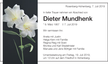 Traueranzeige von Dieter Mundhenk