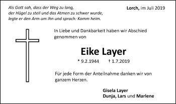 Traueranzeige von Eike Layer von Gmünder Tagespost