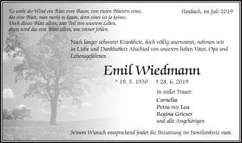 Traueranzeige von Emil Wiedmann von Gmünder Tagespost