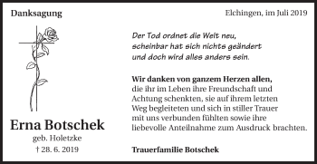 Traueranzeige von Erna Botschek von Schwäbische Post