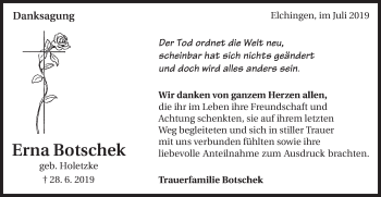 Traueranzeige von Erna Botschek