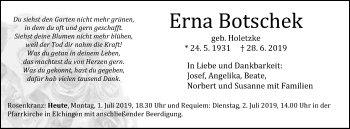 Traueranzeige von Erna Botschek