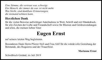 Traueranzeige von Eugen Ernst von Gmünder Tagespost