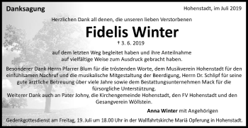 Traueranzeige von Fidelis Winter von Schwäbische Post