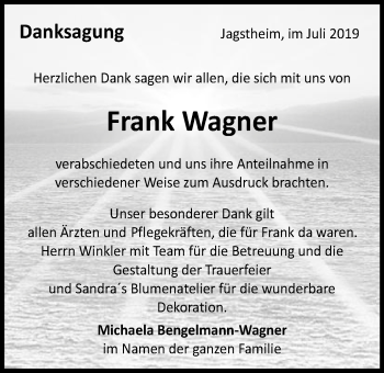 Traueranzeige von Frank Wagner von Schwäbische Post