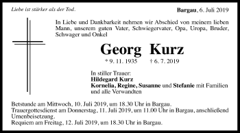 Traueranzeige von Georg Kurz von Schwäbische Post