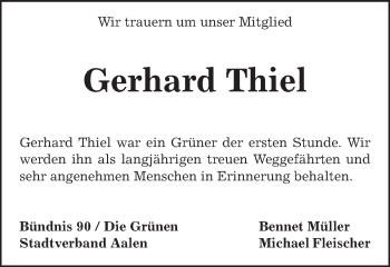 Traueranzeige von Gerhard Thiel von Schwäbische Post