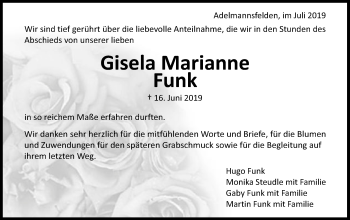 Traueranzeige von Gisela Marianne Funk von Schwäbische Post