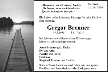 Traueranzeige von Gregor Brenner von Gmünder Tagespost
