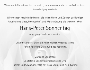 Traueranzeige von Hans-Peter Sonnentag von Gmünder Tagespost