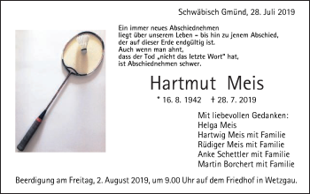 Traueranzeige von Hartmut Meis