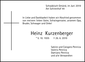 Traueranzeige von Heinz Kurzenberger