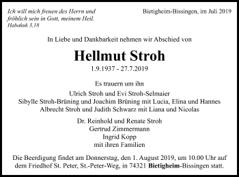 Traueranzeige von Hellmut Stroh von Schwäbische Post