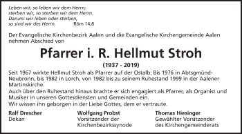 Traueranzeige von Hellmut Stroh von Schwäbische Post