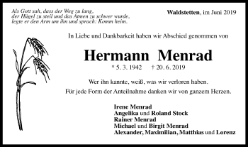 Traueranzeige von Hermann Menrad von Gmünder Tagespost