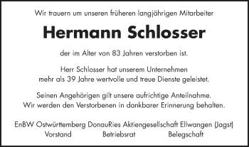 Traueranzeige von Hermann Schlosser von Schwäbische Post