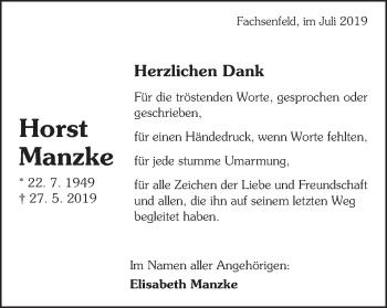 Traueranzeige von Horst Manzke von Schwäbische Post