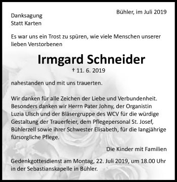 Traueranzeige von Irmgard Schneider von Schwäbische Post