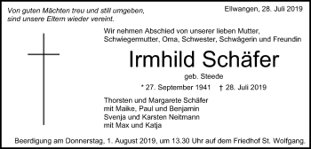 Traueranzeige von Irmhild Schäfer