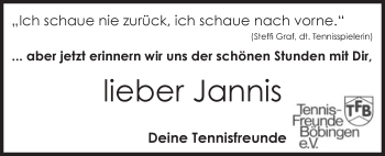 Traueranzeige von Jannis Eberle  von Gmünder Tagespost