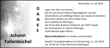 Traueranzeige von Johann Fallenbüchel von Schwäbische Post