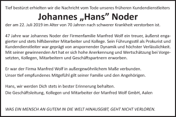 Traueranzeige von Johannes Noder