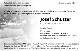 Traueranzeige von Josef Schuster von Schwäbische Post