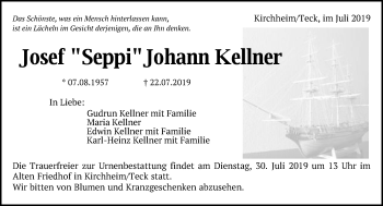 Traueranzeige von Josef Johann Kellner von Schwäbische Post
