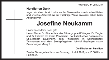 Traueranzeige von Josefine Neukamm von Schwäbische Post