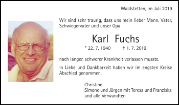 Traueranzeige von Karl Fuchs