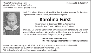 Traueranzeige von Karolina Fürst von Schwäbische Post