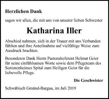 Traueranzeige von Katharina Iller von Gmünder Tagespost