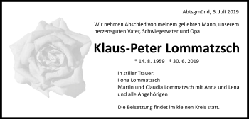 Traueranzeige von Klaus-Peter Lommatzsch von Schwäbische Post
