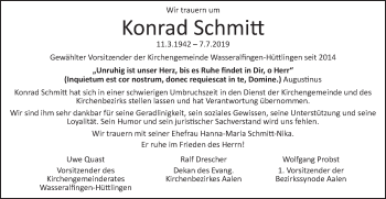 Traueranzeige von Konrad Schmitt von Schwäbische Post