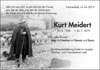 Traueranzeige von Kurt Meidert von Schwäbische Post