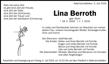 Traueranzeige von Lina Berroth von Schwäbische Post