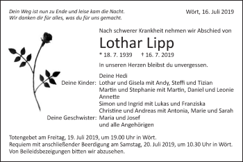 Traueranzeige von Lothar Lipp von Schwäbische Post
