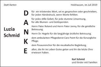 Traueranzeige von Luzia Schmid von Gmünder Tagespost